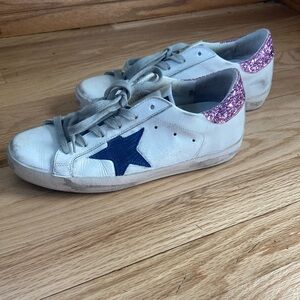 Women's White and Blue Star Sneakers